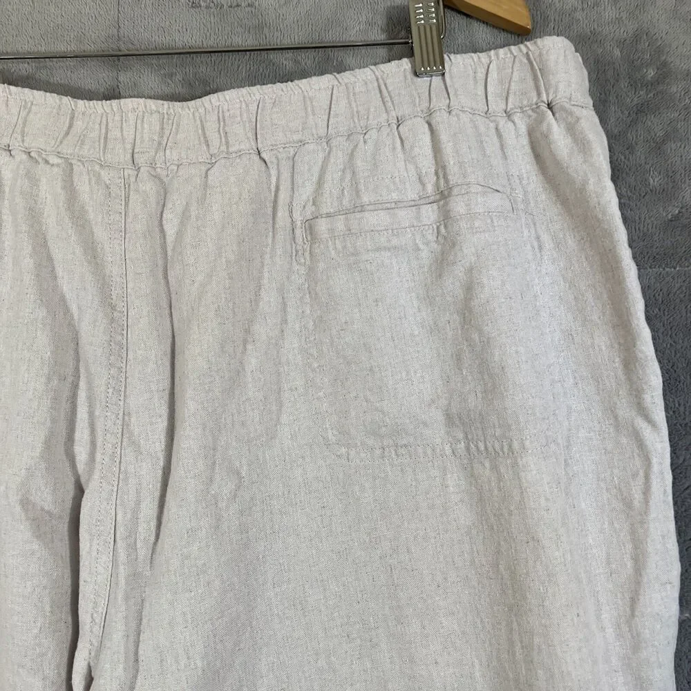 Cubavera Pants Men 2XB/32 Oatmeal Linen Blend Drawstring Elastic Straight Zip
